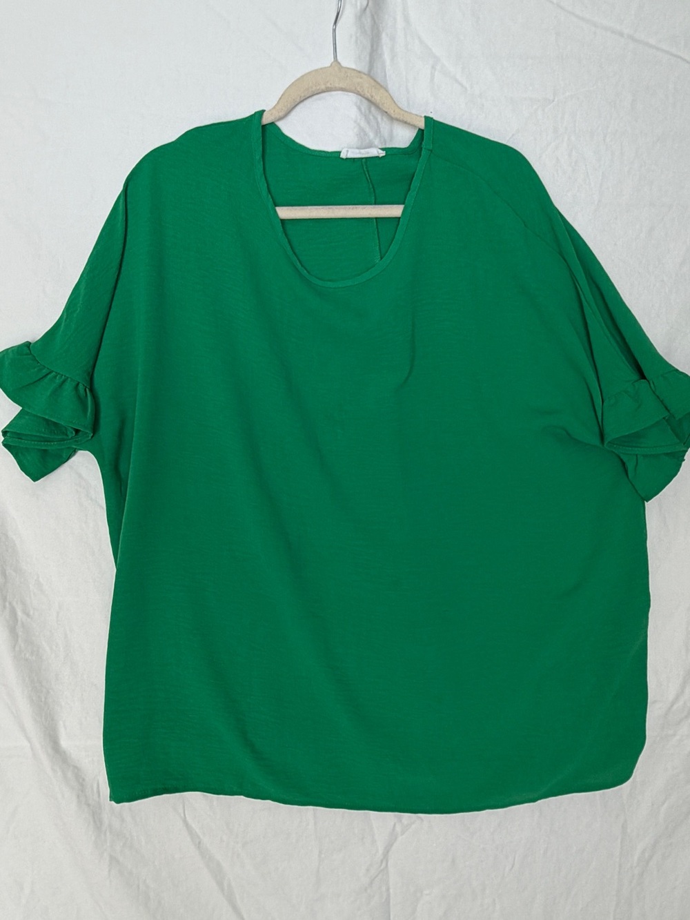 Women's Green Ruffle Sleeve Top by CHIC SOUL 1X